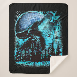 Howling Wolf Moon Pine Forest Sherpa Deken