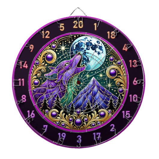 Howling Wolf onder Golden Moonlight Dartbord (Voorkant)