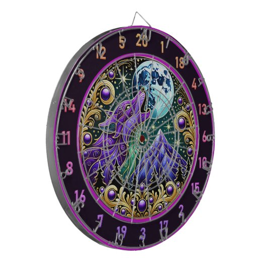 Howling Wolf onder Golden Moonlight Dartbord (Voorkant Links)