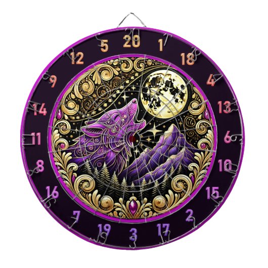 Howling Wolf onder Golden Moonlight Dartbord (Voorkant)