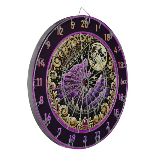 Howling Wolf onder Golden Moonlight Dartbord (Voorkant Links)