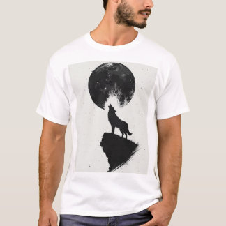Howling Wolf onder Volle Maan – Minimalistisch T-s T-shirt