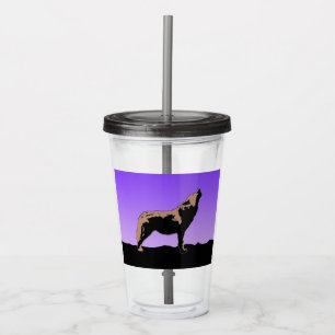 Howling Wolf op zonsondergang - Originele Wilde Ku Acryl Drinkbeker