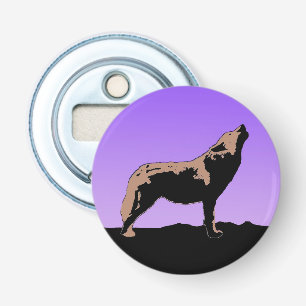 Howling Wolf op zonsondergang - Originele Wilde Ku Button Flesopener