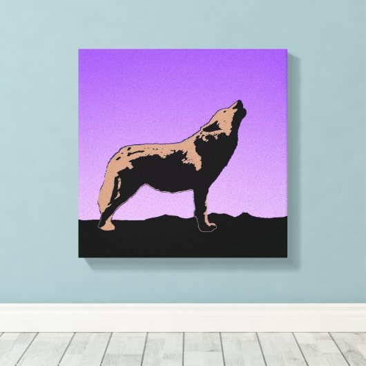 Howling Wolf op zonsondergang - Originele Wilde Ku Canvas Afdruk (Insitu (Houten vloer))