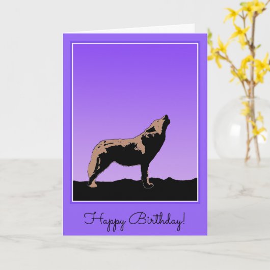 Howling Wolf op zonsondergang - Originele Wilde Ku Kaart (Gele Bloem)