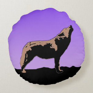Howling Wolf op zonsondergang - Originele Wilde Ku Rond Kussen