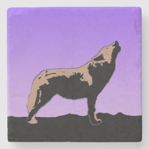 Howling Wolf op zonsondergang - Originele Wilde Ku Stenen Onderzetter