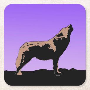 Howling Wolf op zonsondergang - Originele Wilde Ku Vierkante Kartonnen Onderzetter