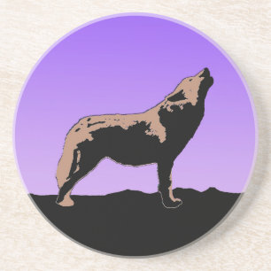 Howling Wolf op zonsondergang - Originele Wilde Ku Zandsteen Onderzetter