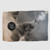 Howling Wolf Photo Monogramme Golf Serviette (Horizontal)