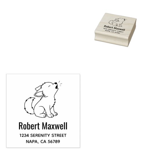 Howling Wolf Pup Address Rubberstempel (Gestempeld)