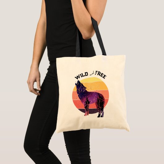 Howling Wolf Retro Stripe Wild Free Tote Bag (Voorkant (product))