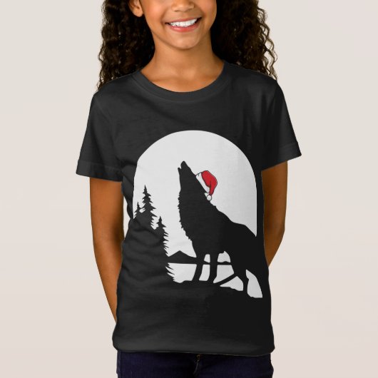 Howling Wolf Santa Hat met Kerstmis Pajama Cool Mo T-shirt (Voorkant)