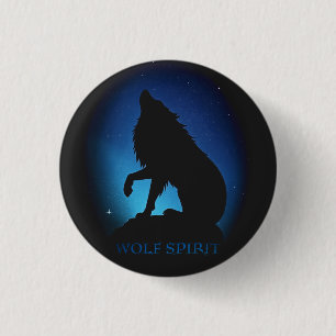 Howling wolf silhouet airbrush nachtelijke hemel ronde button 3,2 cm