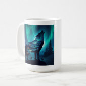 Howling Wolf Silhouette Auror Borealis Koffiemok (Voorkant links)