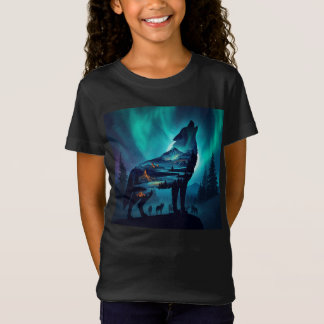 Howling Wolf Silhouette Auror Borealis T-shirt