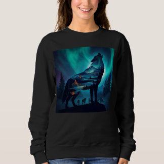 Howling Wolf Silhouette Auror Borealis Trui