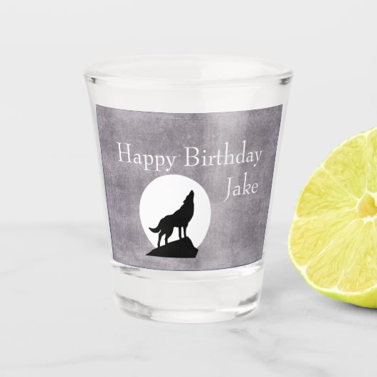 Howling Wolf Silhouette Birthday  Shot Glas (Voorkant)