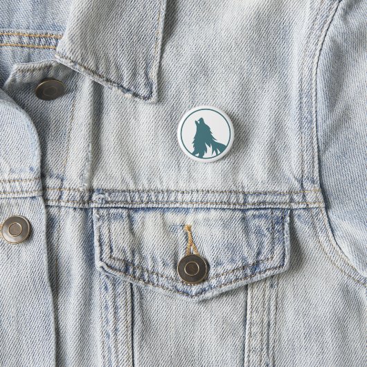 Howling Wolf Silhouette Button Pin (In situ)
