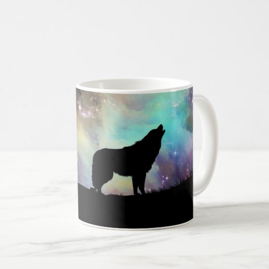 Howling Wolf Silhouette Coffee Mug (Devant droit)