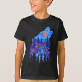 Howling Wolf Silhouette Forest Landscape T-shirt (Voorkant)
