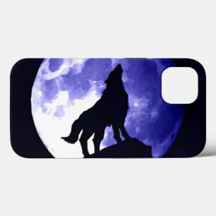 Howling Wolf Silhouette & Fullmoon Blue Night iPhone 13 Hoesje