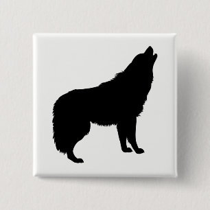 Howling Wolf Silhouette Vierkante Button 5,1 Cm