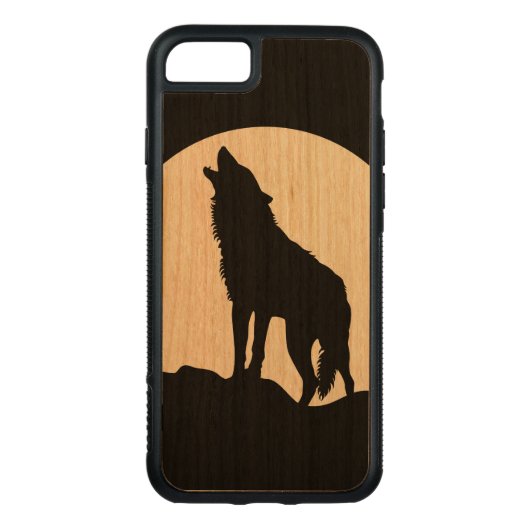 Howling wolf silhouette wood iPhone 6 Carved Wood iPhone Hoesje (Achterkant)