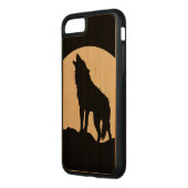 Howling wolf silhouette wood iPhone 6 Carved Wood iPhone Hoesje (Links)