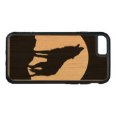 Howling wolf silhouette wood iPhone 6 Carved Wood iPhone Hoesje (Achterkant (horizontaal))