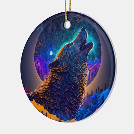 Howling Wolf Surreal Fantasy Keramisch Ornament (Links)