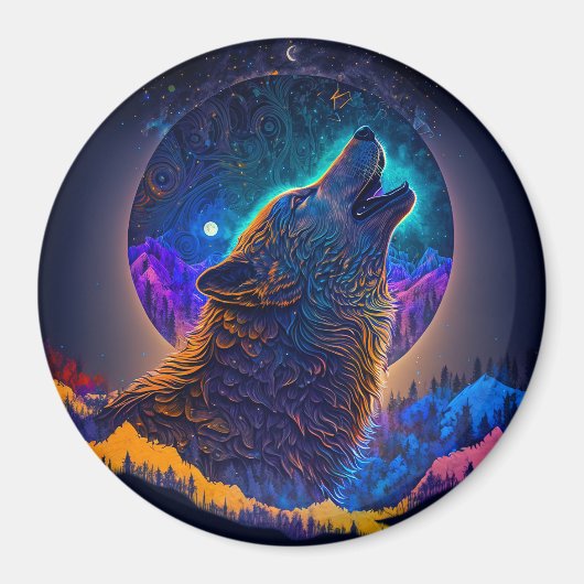 Howling Wolf Surreal Fantasy Magneet (Voorkant)