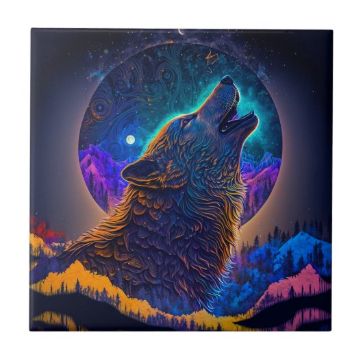 Howling Wolf Surreal Fantasy Tegeltje (Voorkant)