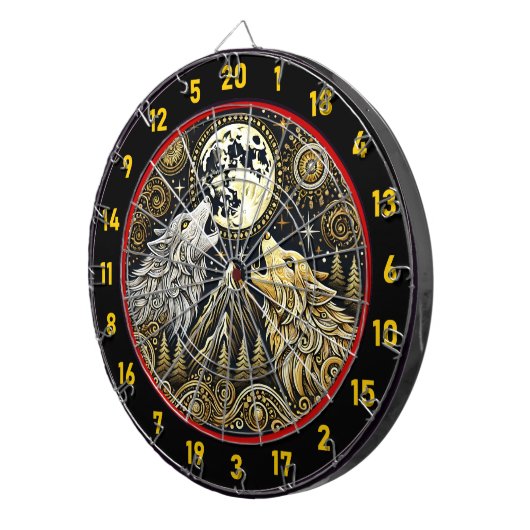 Howling Wolf symboliseert kracht en wilde vrijheid Dartbord (Voorkant Rechts)