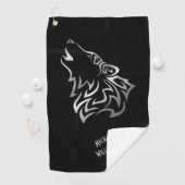 Howling Wolf Tribal Black en Silver Monogram Golfhanddoek (Insitu)