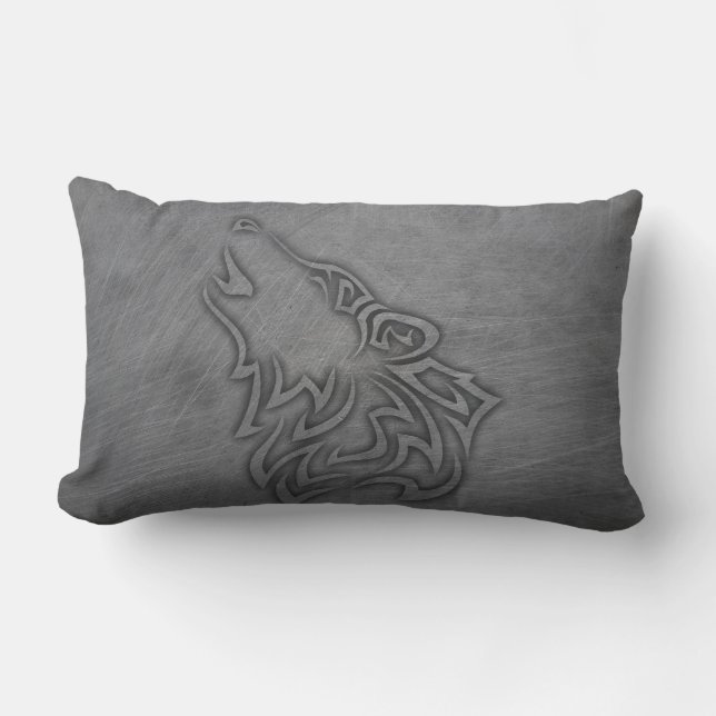 Howling Wolf Tribal Steel Buitenkussen (Voorkant)