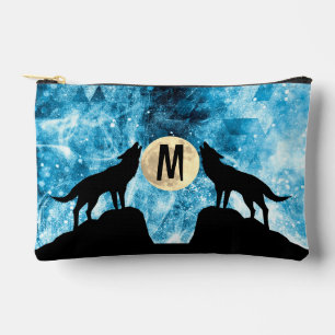 Howling Wolf Volle maan blauw zwart Custom Monogra Etui