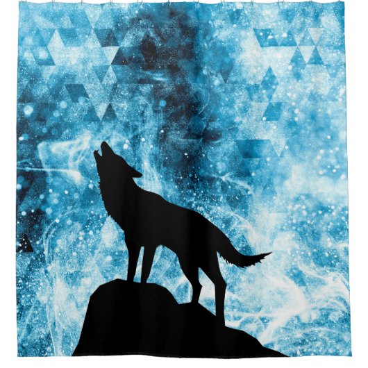 Howling Wolf Winter sneeuwblauwe rook Abstract Douchegordijn (Voorkant)