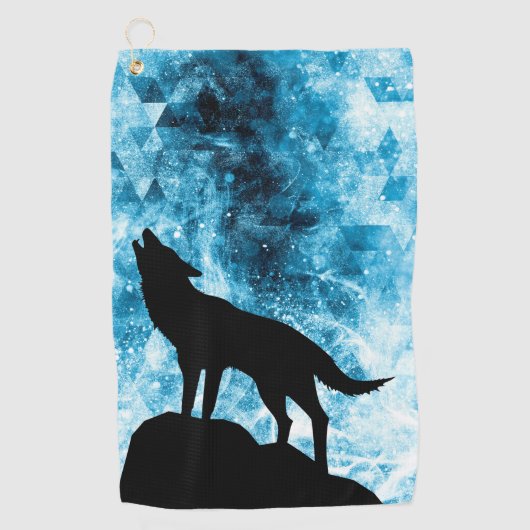 Howling Wolf Winter sneeuwblauwe rook Abstract Golfhanddoek (Voorkant)