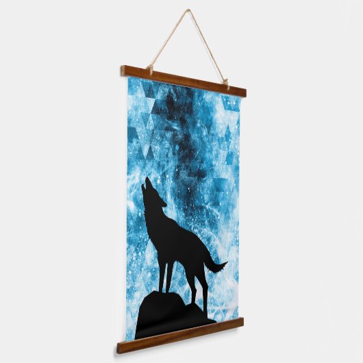 Howling Wolf Winter sneeuwblauwe rook Abstract Hangend Wandkleed (Gebogen)