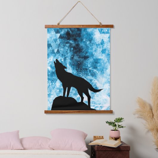 Howling Wolf Winter sneeuwblauwe rook Abstract Hangend Wandkleed (Slaapkamer)