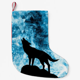 Howling Wolf Winter sneeuwblauwe rook Abstract Kleine Kerstsok