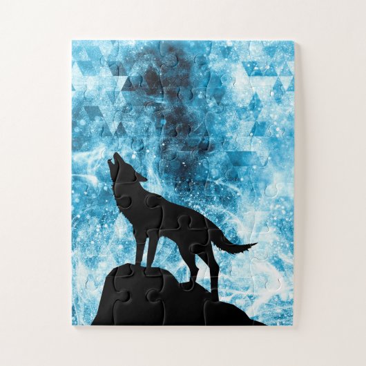 Howling Wolf Winter sneeuwblauwe rook Abstract Legpuzzel (Verticaal)