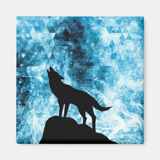 Howling Wolf Winter sneeuwblauwe rook Abstract Magneet (Voorkant)