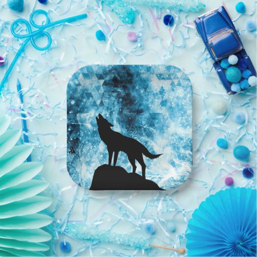 Howling Wolf Winter sneeuwblauwe rook Abstract Papieren Bordje (Feest)