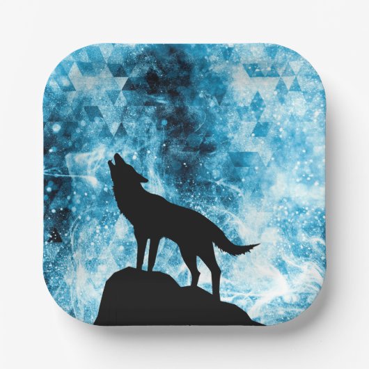 Howling Wolf Winter sneeuwblauwe rook Abstract Papieren Bordje (Voorkant)