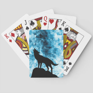 Howling Wolf Winter sneeuwblauwe rook Abstract Pokerkaarten