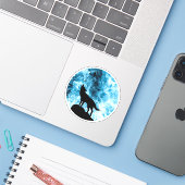 Howling Wolf Winter sneeuwblauwe rook Abstract Sticker (Laptop met iPhone)