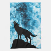 Howling Wolf Winter sneeuwblauwe rook Abstract Theedoek (Verticaal)